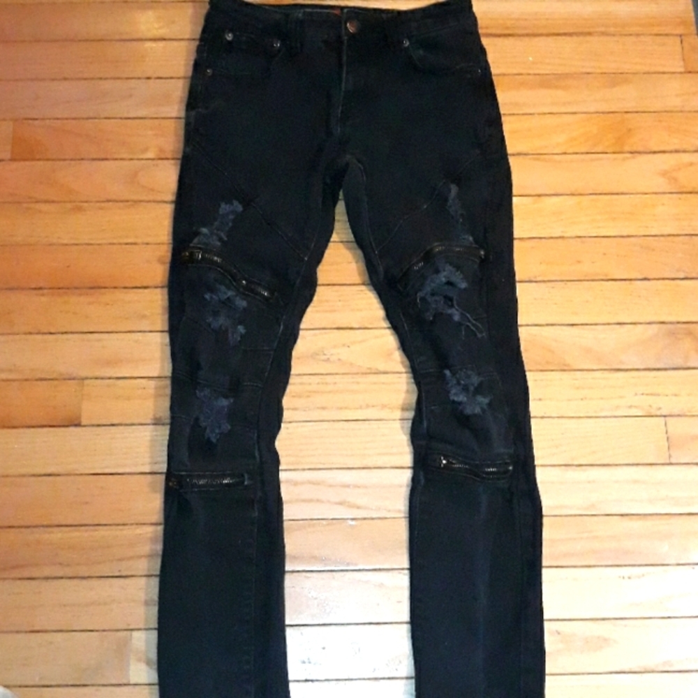 Men's Skinny Jeans Frayed Zipps